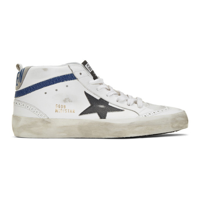 Photo: Golden Goose White and Black Wall Mid Star Sneakers