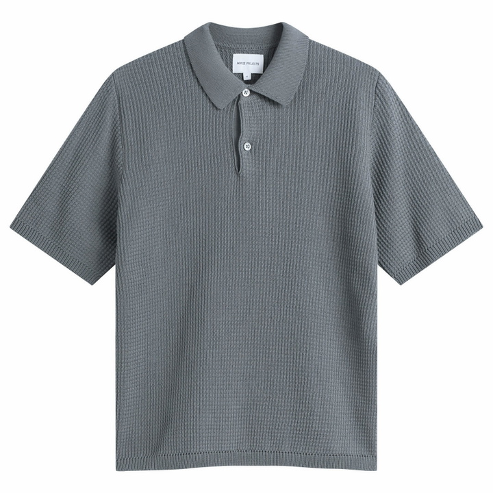 Photo: Norse Projects Men's Anholt Cotton Crepe Polo in Greyish Blue