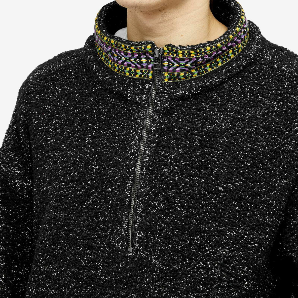 s.k manor hill Men's Trim Half-zip Fleece in Black Wool Pile Speckles