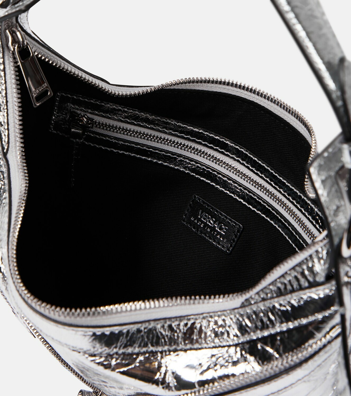 Repeat Mini leather shoulder bag in black - Versace