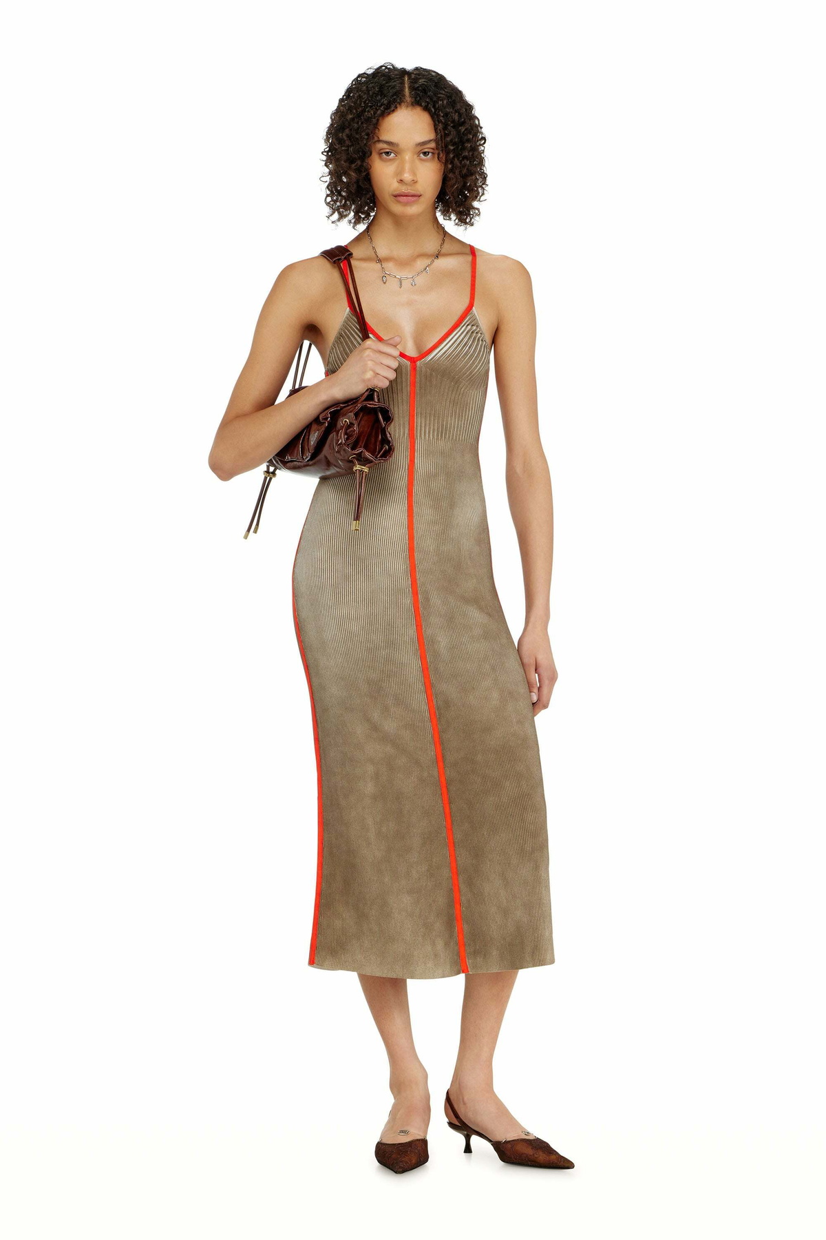 Diesel Rib-knit midi cami dress with contrast bands - Dresses Womens in Multicolor