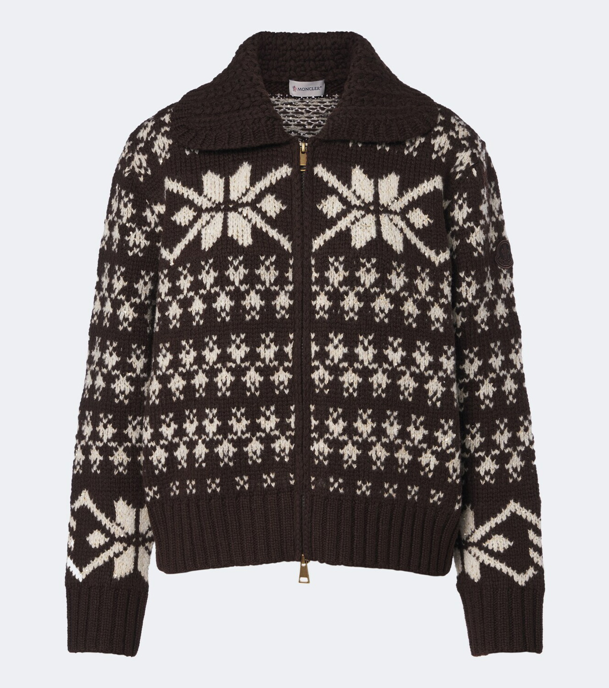 Moncler Fair Isle sequined wool-blend zip-up cardigan