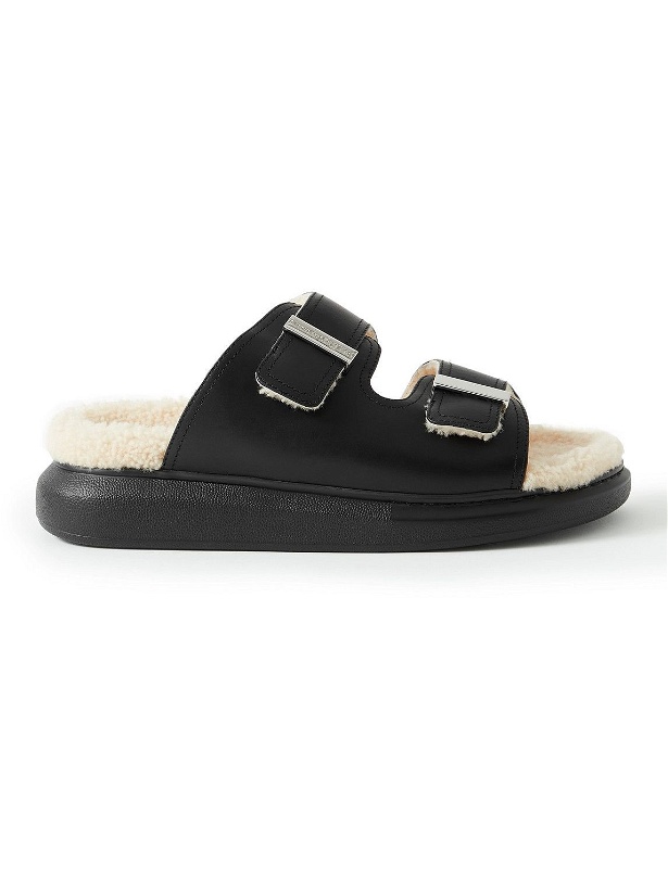 Photo: Alexander McQueen - Shearling-Lined Leather Sandals - Black