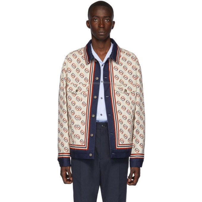Photo: Gucci White Denim Oversized GG Print Jacket