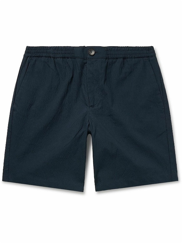 Photo: Mr P. - Straight-Leg Cotton-Blend Seersucker Shorts - Blue