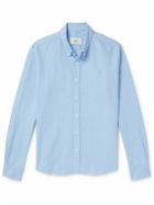 AMI PARIS - Button-Down Collar Logo-Embroiderd Cotton Shirt - Blue