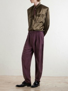 SAINT LAURENT - Tapered Belted Pleated Silk Trousers - Purple