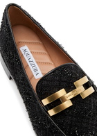 Aquazzura Brandi Tinsel-weave Tweed Loafers Black