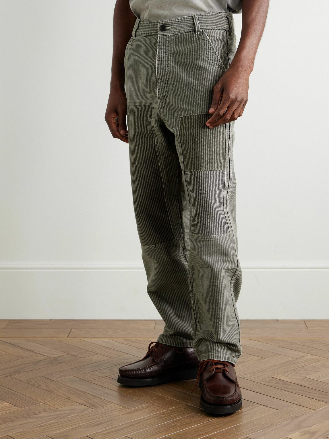 Visvim - Pastoral Straight-Leg Panelled Striped Cotton-Moleskin Trousers - Gray