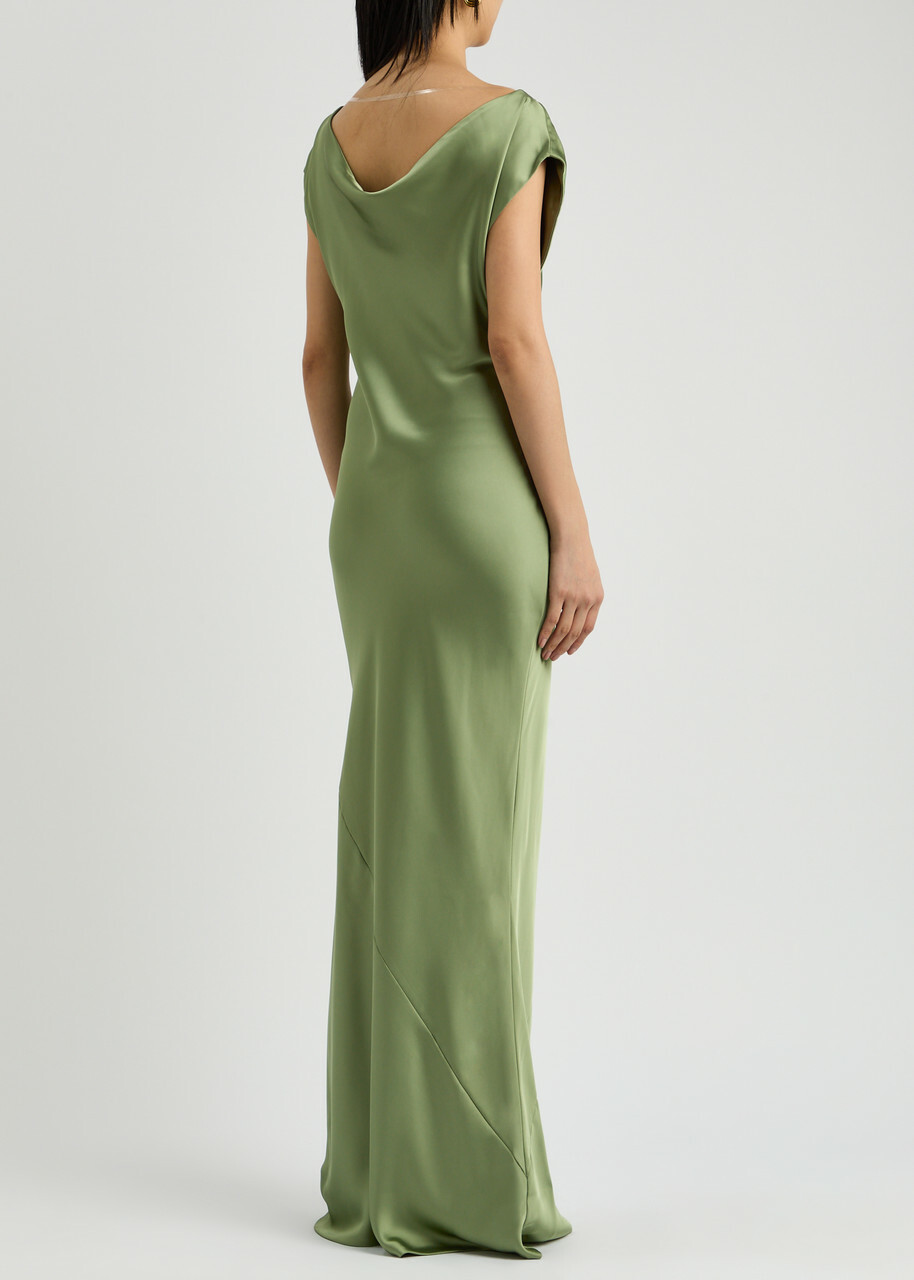 Norma Kamali Maria Satin Maxi Dress Mid Green