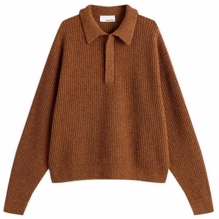 Photo: Sage Nation Men's Boxy Knit Polo in Speckled Rust