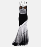Nensi Dojaka Asymmetric draped sheer maxi dress