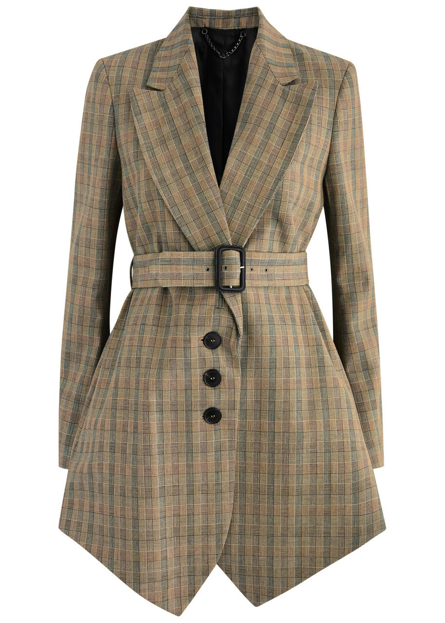 Rabanne Checked Belted Wool Blazer Beige