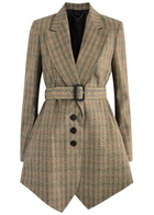 Rabanne Checked Belted Wool Blazer Beige