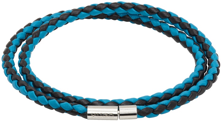 Photo: Hugo Blue & Black Double-Wrap Two-Tone Leather Bracelet