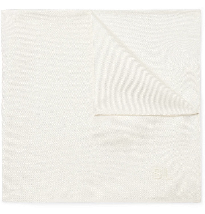 Photo: SAINT LAURENT - Logo-Embroidered Silk-Twill Pocket Square - White