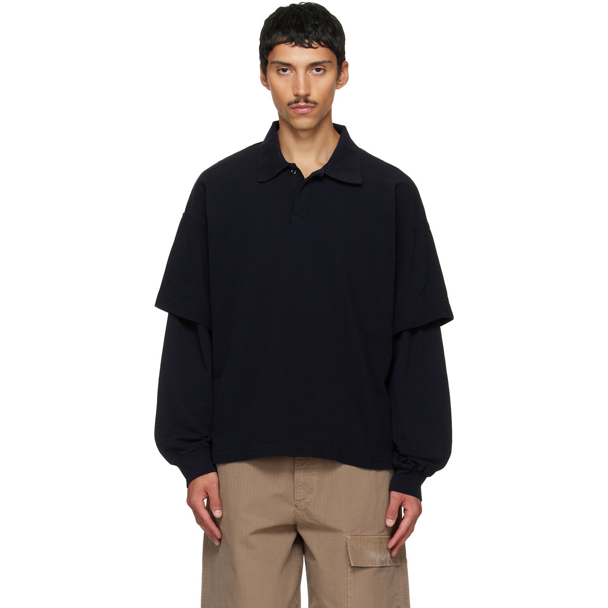 AGOLDE Navy Curren Double Sleeve Polo