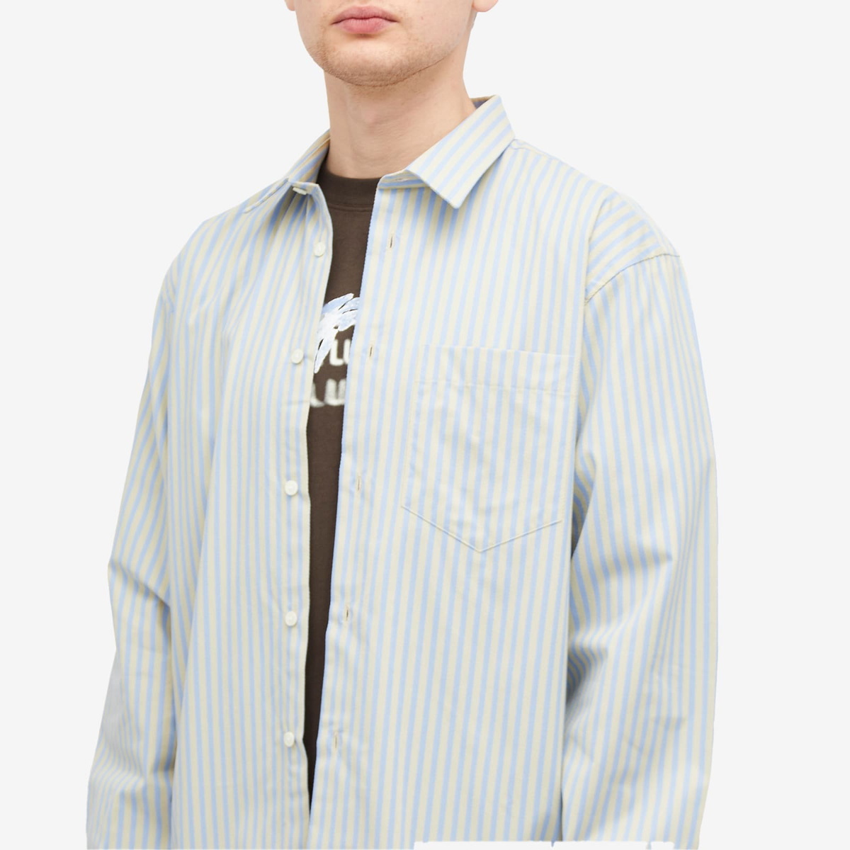 Wood Wood Men's Nico Poplin Shirt in Frosty Pinstripe