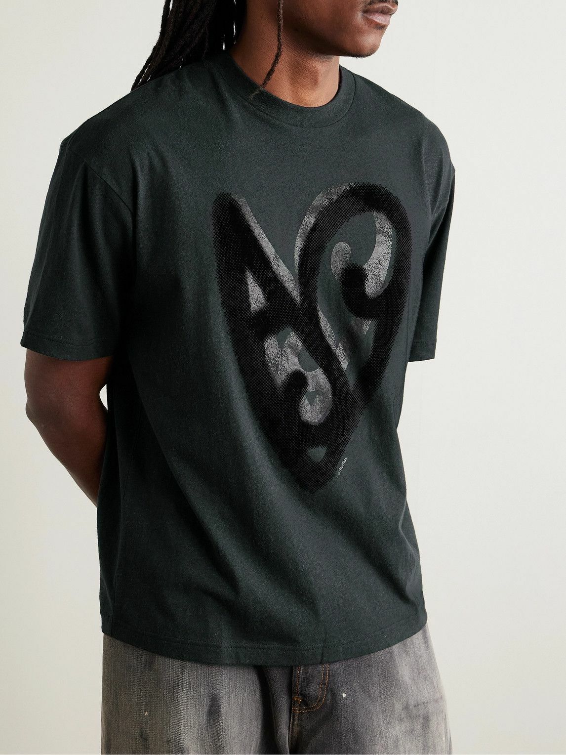 Acne Studios - Flocked Printed Cotton and Hemp-Blend Jersey T