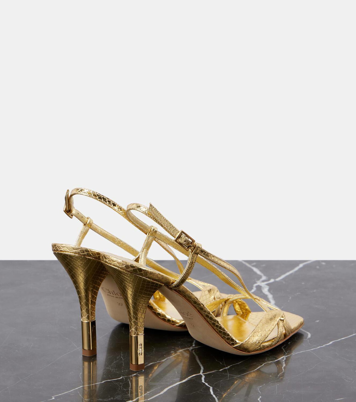 Chloé Nour snake-effect metallic leather sandals Chloe