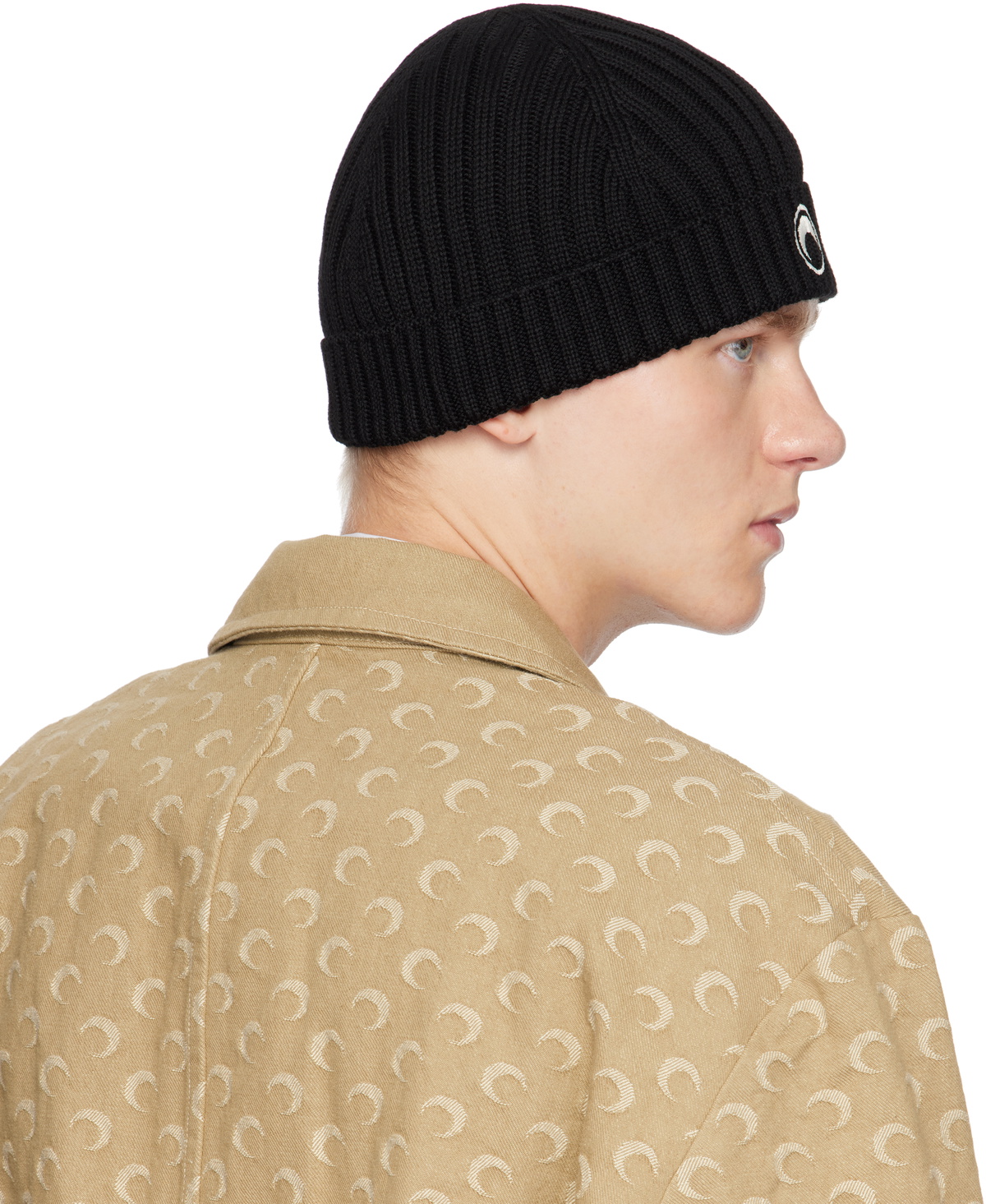 Marine Serre Black Moon Logo Knit Beanie Marine Serre