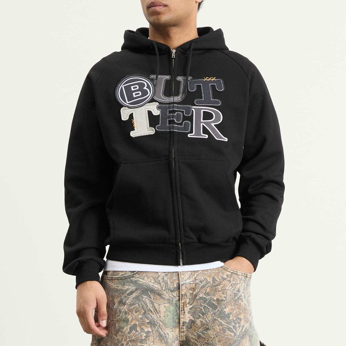 Butter Goods Men's Patchwork Zip Hoodie in Black