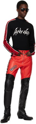 LU'U DAN Black & Red Biker Leather Pants