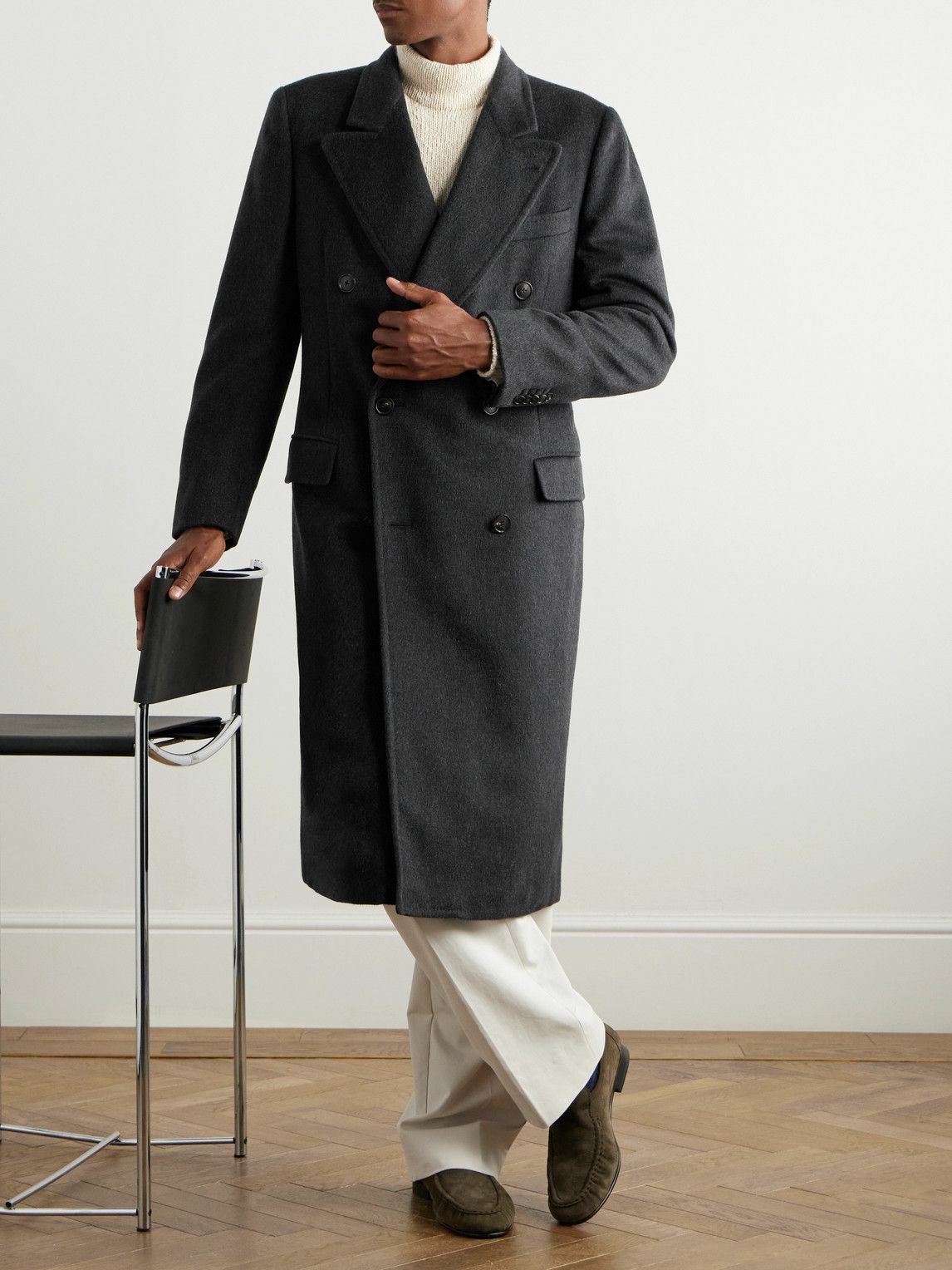 UMIT BENAN B - Posillipo Double-Breasted Brushed Cashmere Coat - Gray