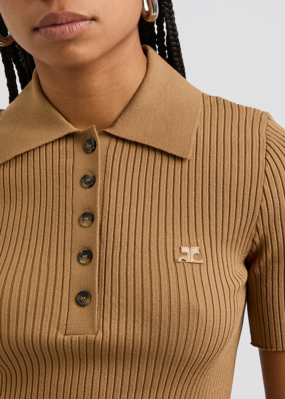 Courrèges Logo Ribbed-knit Polo Shirt Beige Courreges