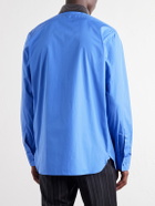 TOM FORD - Studded Leather-Trimmed Cotton-Poplin Shirt - Blue