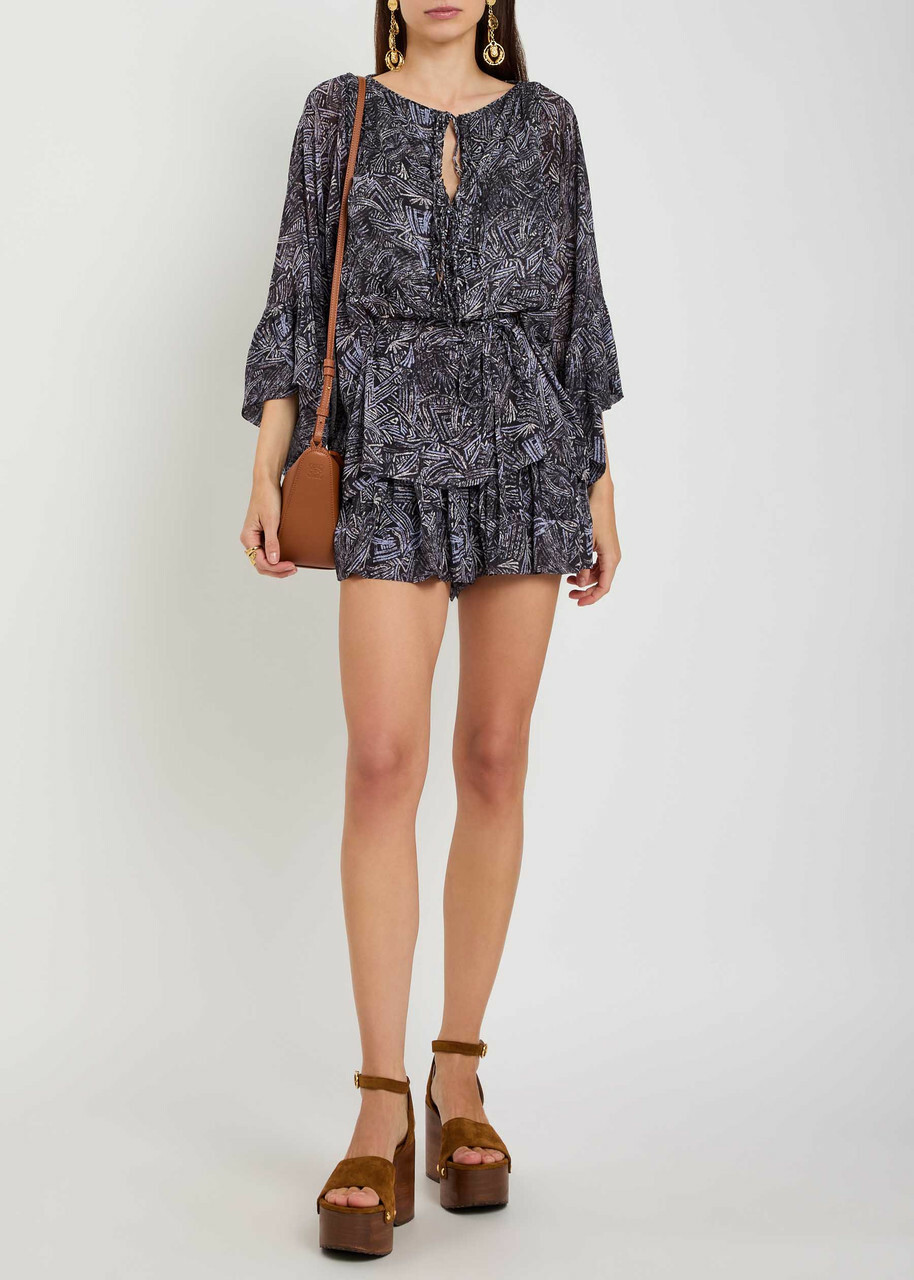 Isabel Marant Maelly Printed Silk Shorts Black