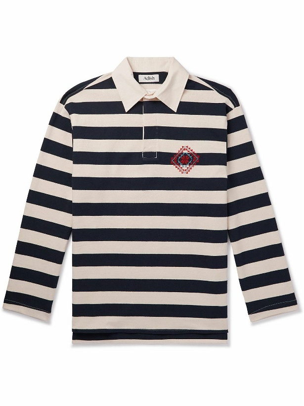 Photo: Adish - Kharaz Logo-Embroidered Striped Cotton-Jersey Polo Shirt - Multi
