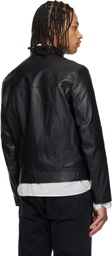 Hugo Black Slim Fit Grained Leather Jacket