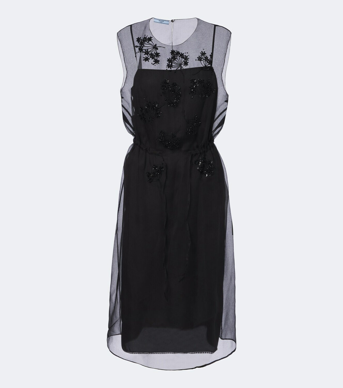 Prada Floral-appliqué silk midi dress
