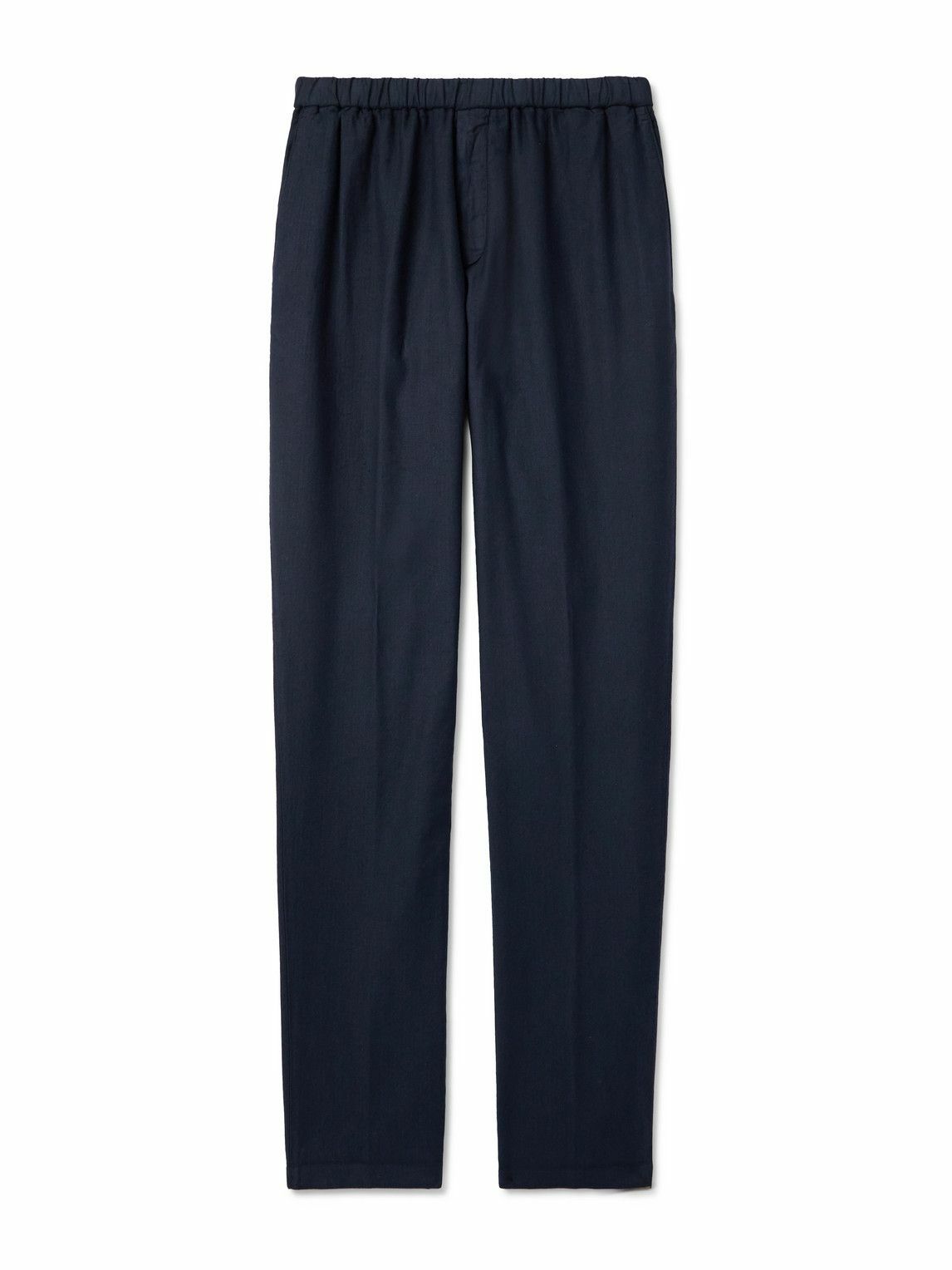Boglioli - Tapered Herringbone Stretch Linen and Cotton-Blend Trousers - Blue