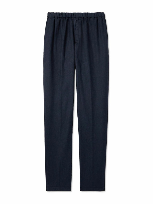 Photo: Boglioli - Tapered Herringbone Stretch Linen and Cotton-Blend Trousers - Blue