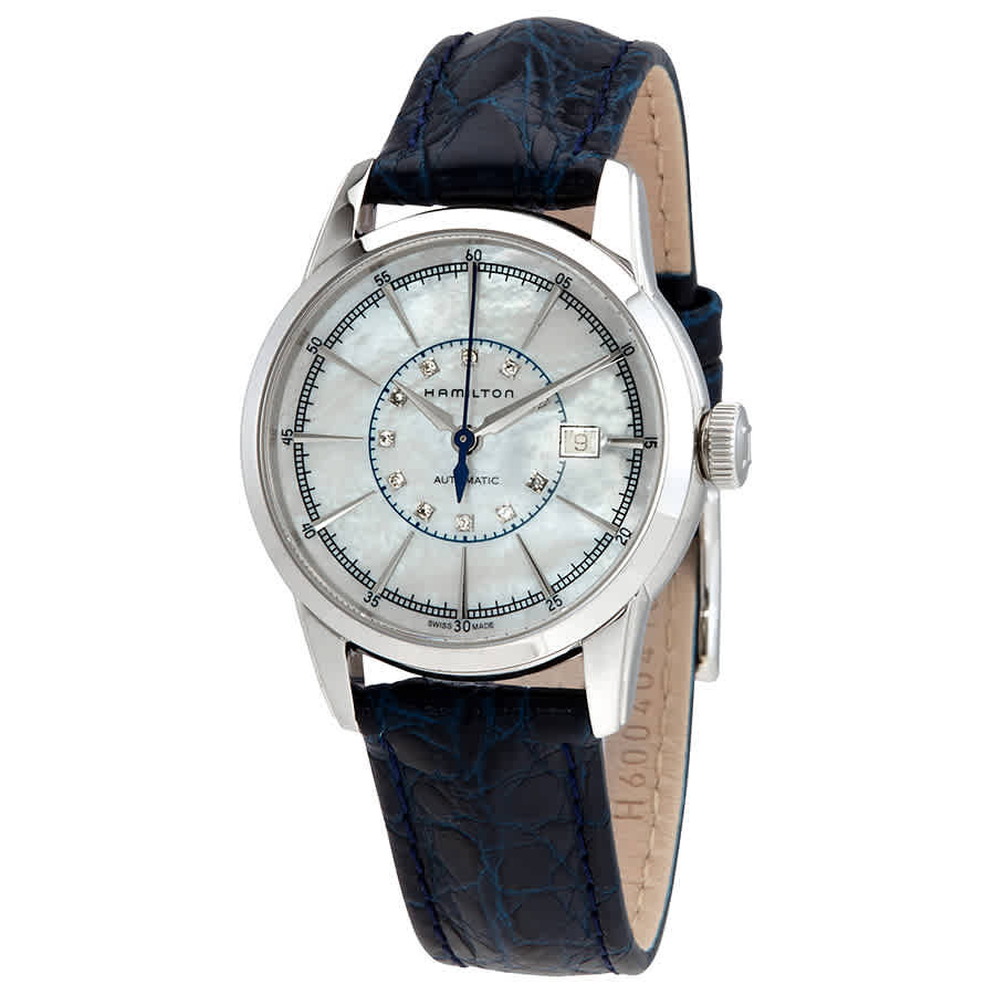 Hamilton Railroad White Mother Of Pearl Dial Blue Leather Ladies Watch H40405691