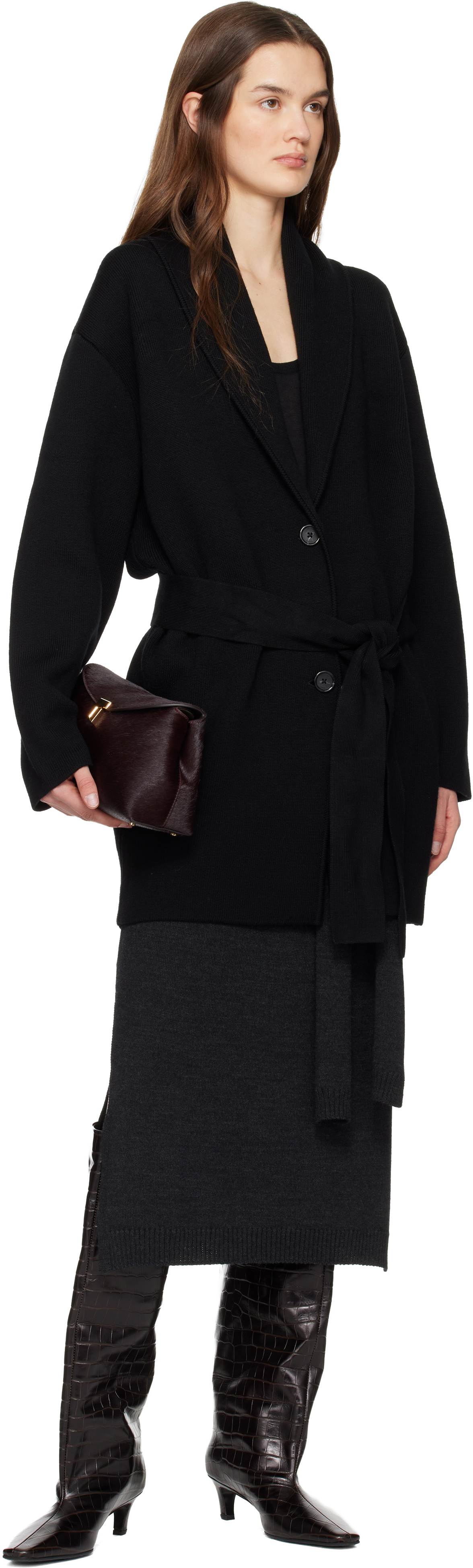 TOTEME Black Shawl-Lapel Robe Cardigan