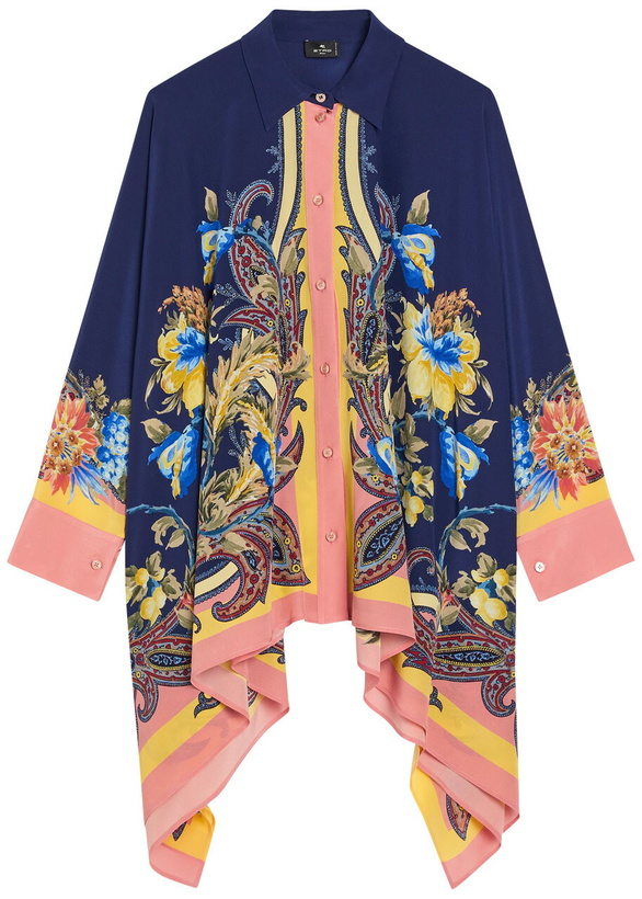 Photo: Etro Printed Asymmetric Silk Shirt Multicoloured