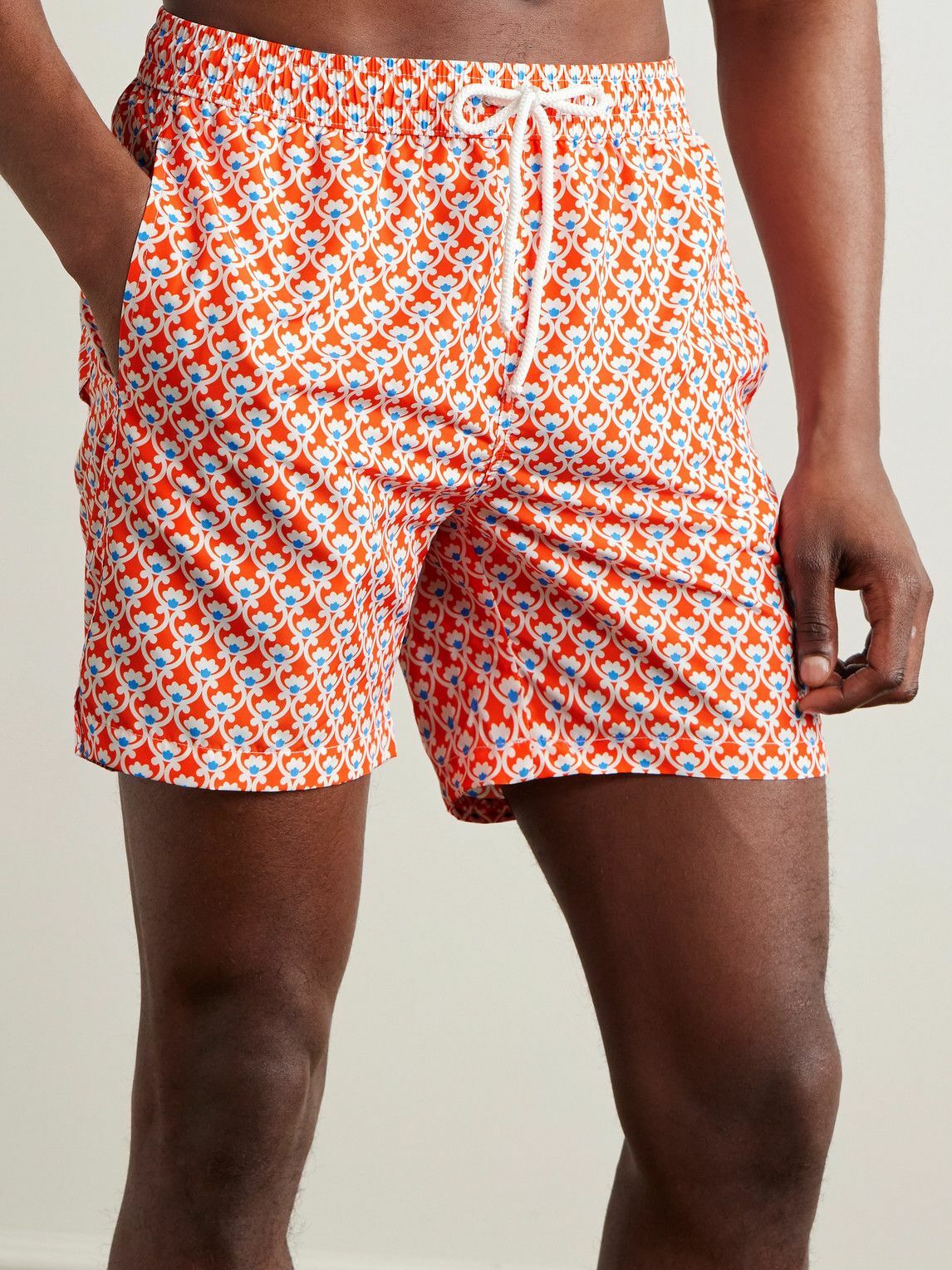 Anderson & Sheppard - Slim-Fit Straight-Leg Mid-Length Printed Swim Shorts - Orange