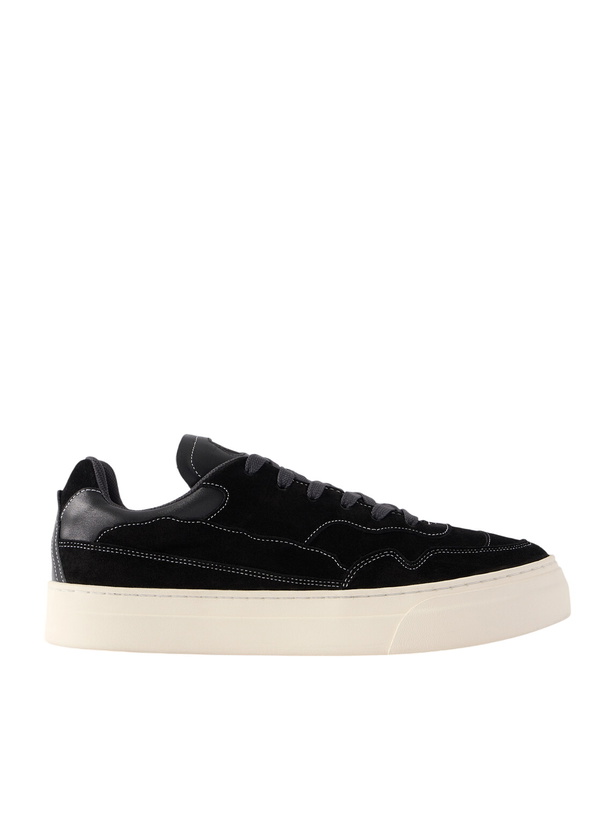 Photo: Omni - Matta Leather-Trimmed Suede Sneakers - Black