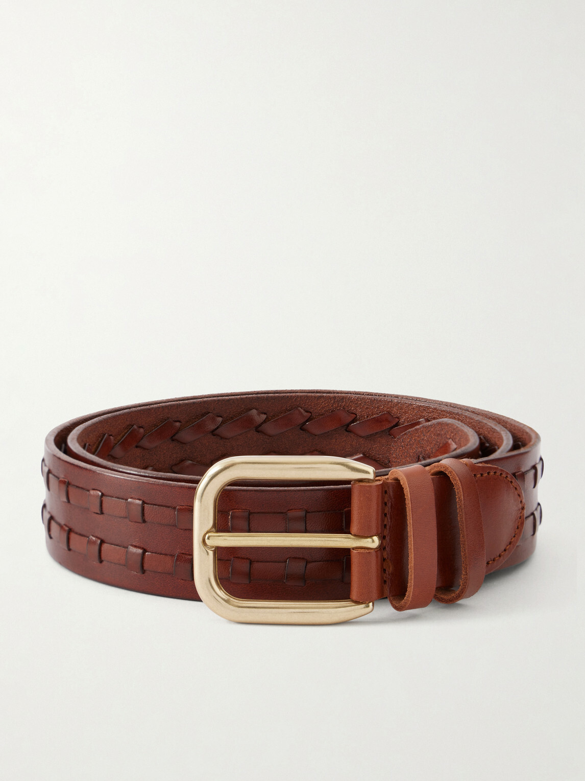 Mr P. - 3.5cm Woven Leather Belt - Brown