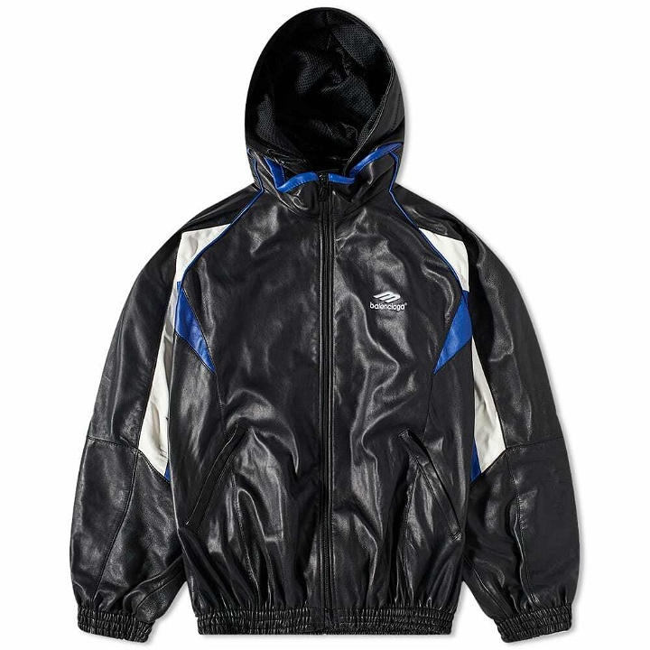 Photo: Balenciaga Men's Leather Tracksuit Jacket in Black/Blue/White
