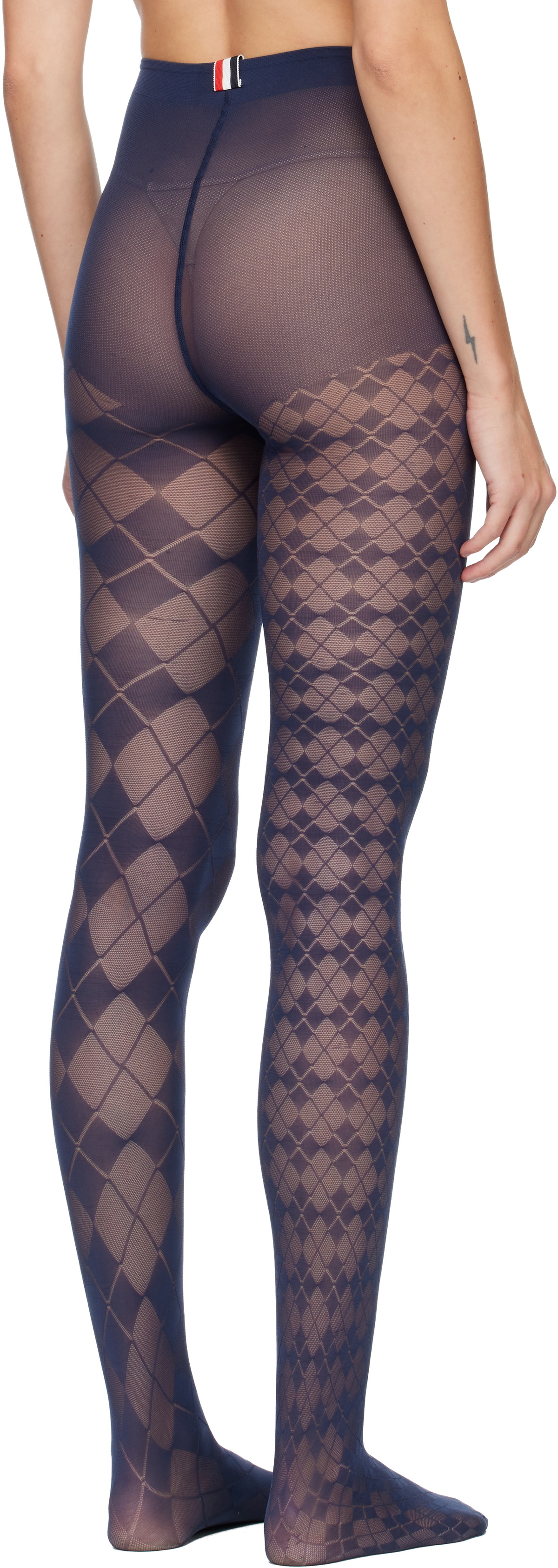 Thom Browne Navy Funmix Argyle Sheer Tights
