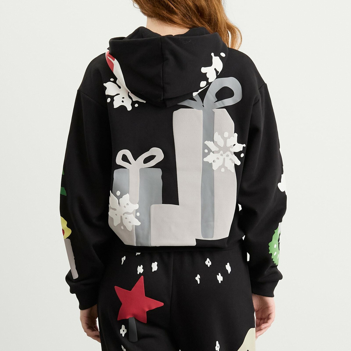 SKIMS Women's x CPFM Cotton Fleece Classic Hoodie in Onyx Gingerbread Print