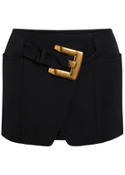 Balmain Belted Wool Mini Wrap Skirt Black