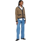 Valentino Beige & Navy Jacquard Logo Wool Cardigan