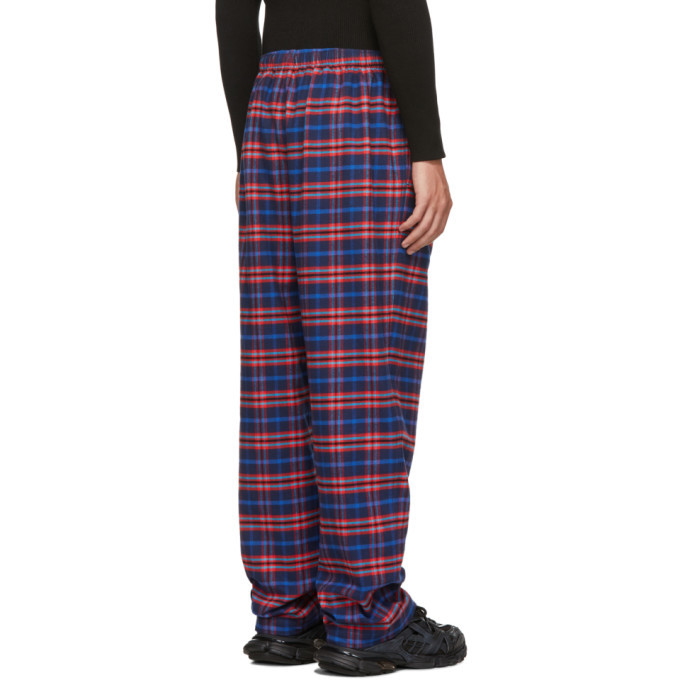 Balenciaga Blue and Red Check Flannel Pyjama Trousers Balenciaga