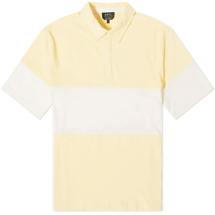 Photo: A.P.C. Men's Kenneth Colourblock Polo Shirt in Light Yellow/White