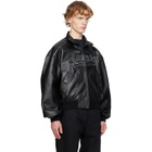 Balenciaga Black Smooth Semi Grainy Leather Bomber Jacket